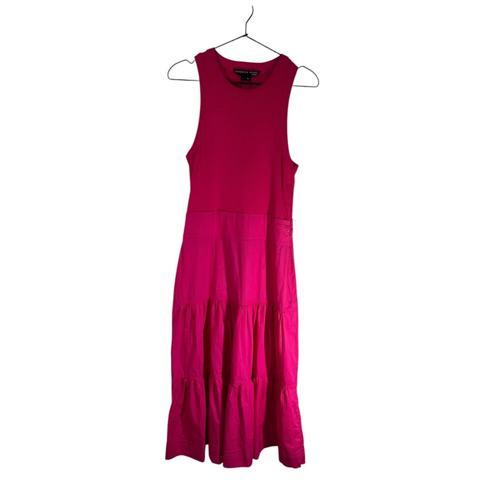 NWT Veronica Beard‎ Austyn Dress Fuchsia Pink Tiered Midi Poplin Small *No Belt* - Picture 5 of 10